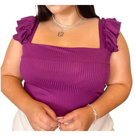 Imagem de Blusa canelada feminina plus size alça babado confortável