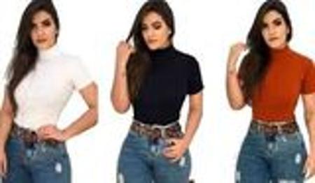 Imagem de Blusa canelada gola alta feminina manga curta