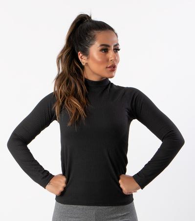 Blusa Canelada Manga Longa Feminina Gola Alta - blees Imagem de Blusa Canelada Manga Longa Feminina Gola Alta