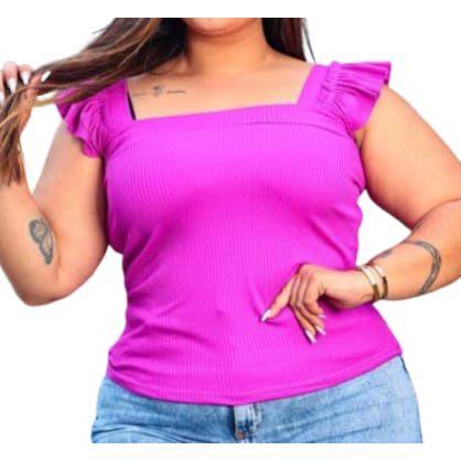 Imagem de Blusa canelada plus size alça babado estilo feminino