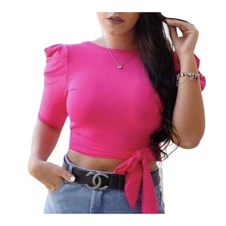 Imagem de Blusa Cropped blusinha top manga bufante multiforma multiuso estilo tendencia