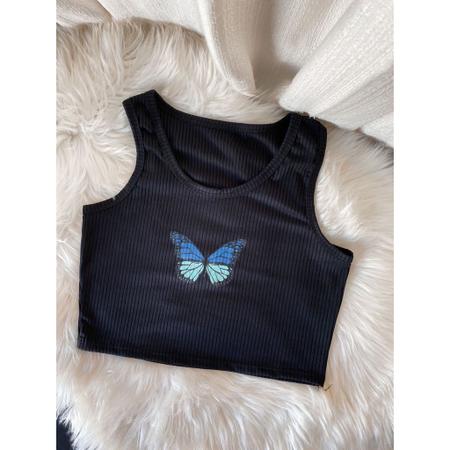 Imagem de Blusa cropped borboleta canelada regata feminino moda