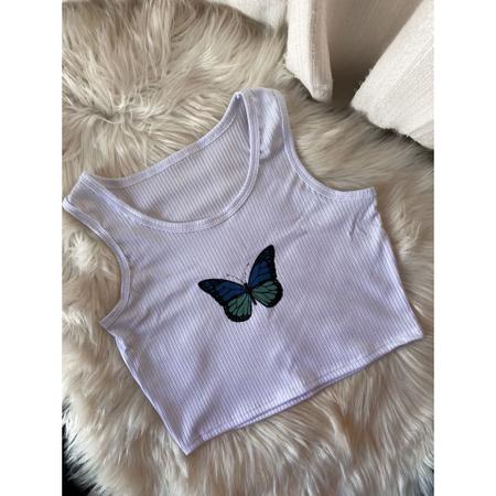 Imagem de Blusa cropped borboleta canelada regata feminino moda