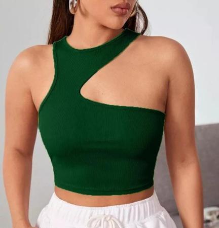 Imagem de Blusa cropped canelado recorte assimétrico um ombro  sem bojo básico