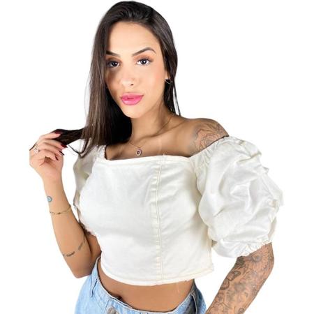 Blusa Cropped Em Sarja Com Manga Bufante Lez a Lez - Blusa Cropped -  Magazine Luiza