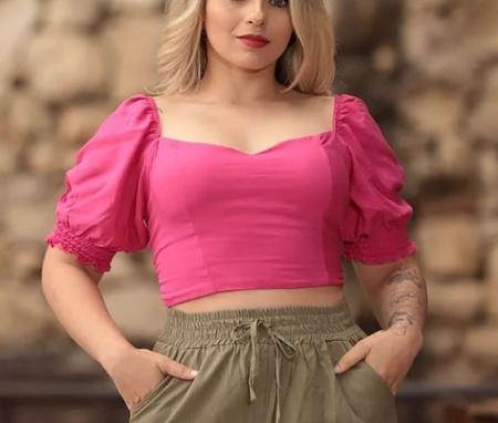 Blusa Cropped feminina estilo manga princesa com decote nas costas Filo Modas Blusas Femininas Magazine Luiza