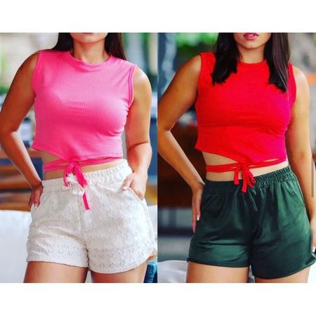 Imagem de Blusa cropped feminino canelado cavada amarração