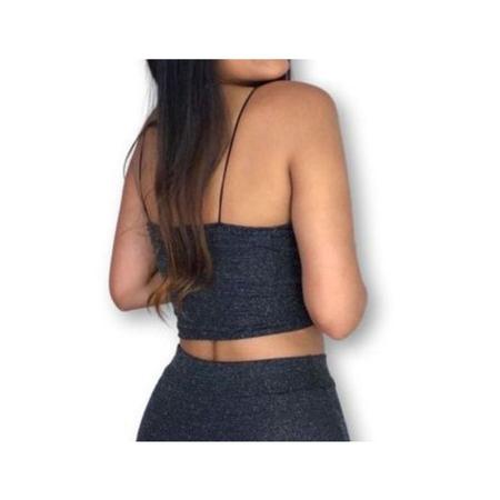 Imagem de Blusa cropped feminino lurex alça extra fina com bojo roupas femininas