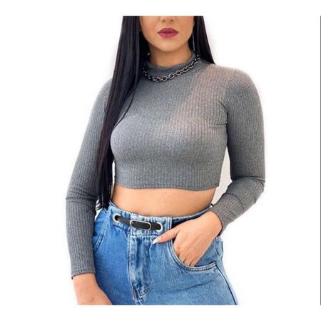 Imagem de Blusa Cropped feminino manga longa gola alta canelado