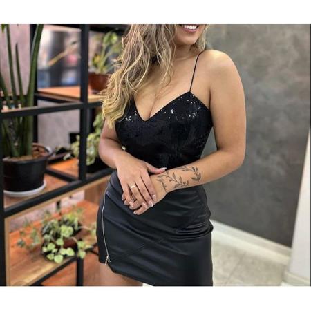 Imagem de Blusa cropped feminino paetê alça extra fina