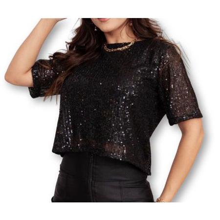 Imagem de Blusa Cropped feminino paetê manga curta moda