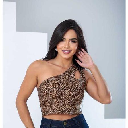 Imagem de Blusa cropped feminino recorte gota um ombro só regata suplex com  bojo fashion