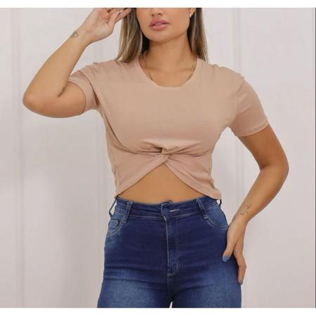 Imagem de Blusa cropped feminino viscolycra manga curta nózinho tendência