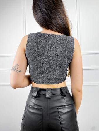 Imagem de Blusa Cropped lurex cavada gola rasa moda gringa feminina