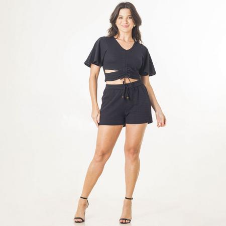 Blusa Cropped Malha Crochê Com Abertura E Ajuste Manga Flare - Zafina Imagem de Blusa Cropped Malha Crochê Com Abertura E Ajuste Manga Flare