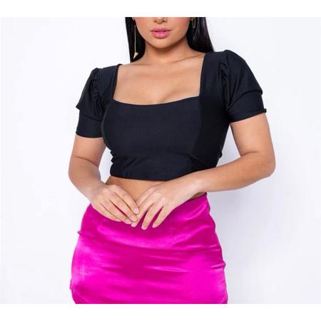 Imagem de Blusa Cropped manga princesa decote reto poliéster feminina