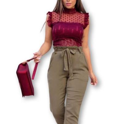 Imagem de Blusa cropped renda poa com bojo cavada babado moda feminina