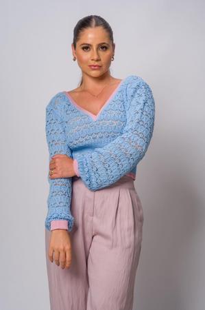 Imagem de Blusa Cropped Rendada Tricot Inverno