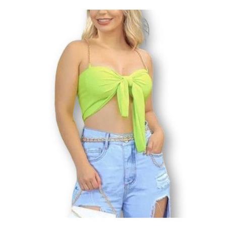 Imagem de Blusa cropped top poliéster alça corrente decote com nó feminino