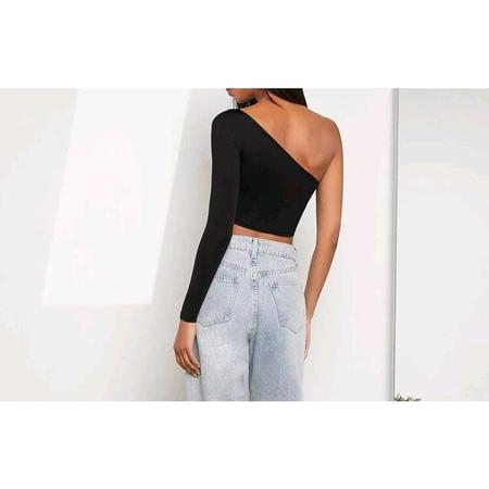 Imagem de Blusa cropped um ombro só manga longa poliéstermoda feminina