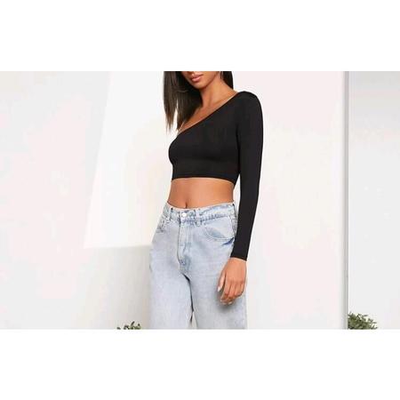 Imagem de Blusa cropped um ombro só manga longa poliéstermoda feminina