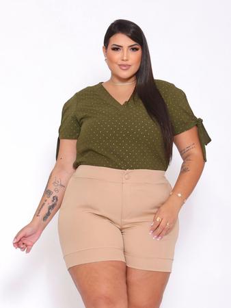 Blusa Curve Com Amarraçao Gola V Manga Curta Brilho Leve - PLUMP Imagem de Blusa Curve Com Amarraçao Gola V Manga Curta Brilho Leve