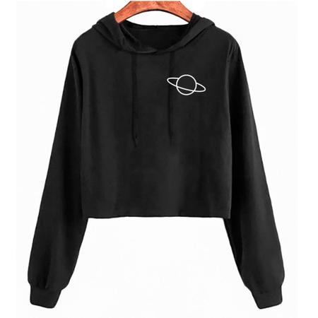 Blusa De Frio Moletom Cropped Et Alien Planeta Saturno Feminino