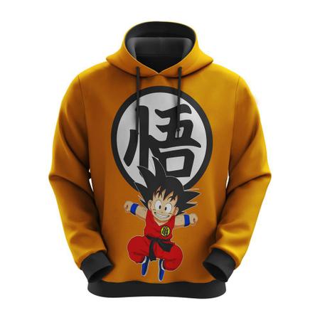 Blusa de Frio Moletom Full Goku Criança Desenho Anime com Capuz