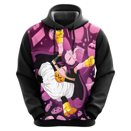 Blusa de Frio Moletom Full Dragon Ball Majin Boo Desenho com Capuz