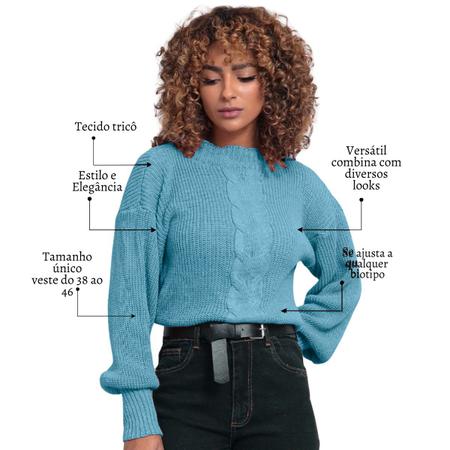 Imagem de Blusa de Frio Tricot Gola Alta Luxo Trança Blogueira Mulher Quentinha Confortável Leve Colorida Elegante Moda