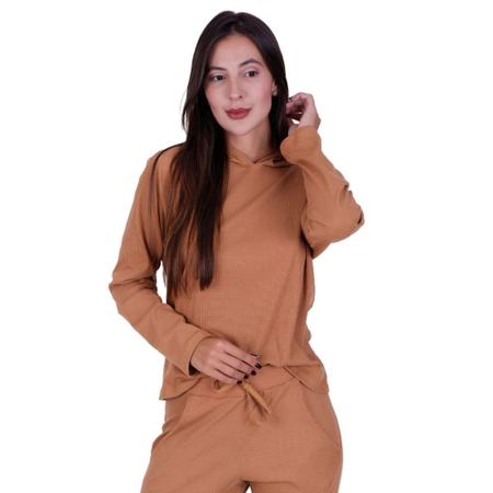 Imagem de Blusa de Inverno Manga Longa Casaco Canelado Feminino Comfy com Capuz - CASACO ESTHER