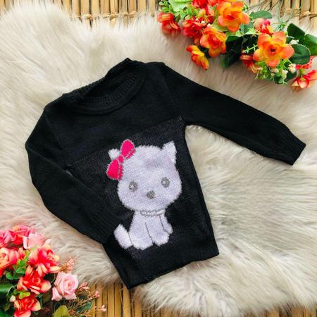 Imagem de Blusa de lã tipo sueter gola careca de menina infantil inverno do 2 ao 8 gatinha  super quentinha tendencia moda lançamento
