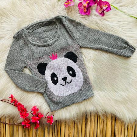 Imagem de Blusa de lã tipo sueter gola careca de menina infantil inverno do 2 ao 8 panda super quentinha tendencia moda lançamento