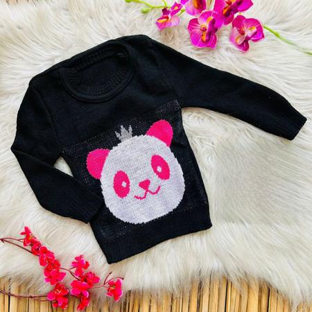 Imagem de Blusa de lã tipo sueter gola careca de menina infantil inverno do 2 ao 8 panda super quentinha tendencia moda lançamento