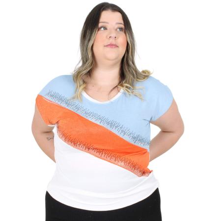 Imagem de Blusa de Manga Curta Plus Size Feminino com Detalhes em Strass 