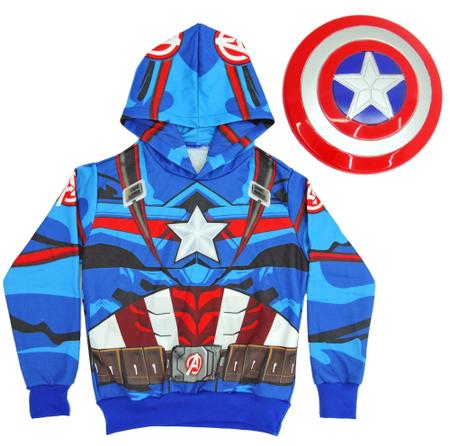 Blusa De Moletom Com Capuz Com Escudo Do Capit o America