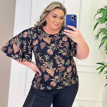 Blusa de Viscolycra Manga Gode Plus Size 1172 Mulher Unica Blusa Plus Size Feminina Magazine Luiza
