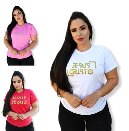 Imagem de Blusa Feminina Atacado Kit 3 Blusinhas Frases Evangélicas