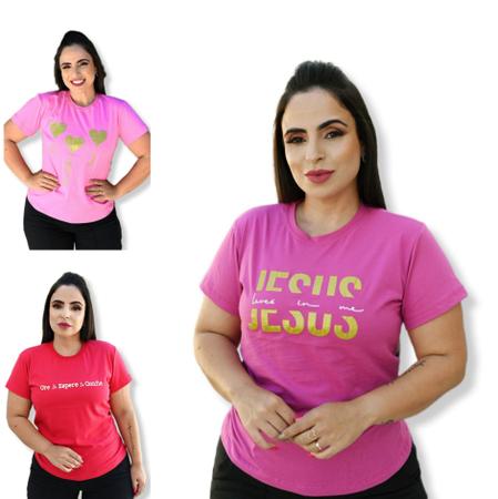 Imagem de Blusa Feminina Atacado Kit 3 Blusinhas Frases Evangélicas