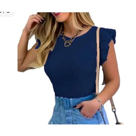 Imagem de Blusa feminina canelada cavada babado roupas femininas