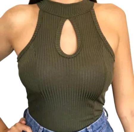 Imagem de Blusa feminina canelada gola alta regata decote gota fashion