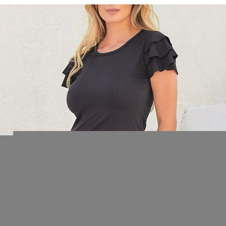 Imagem de Blusa feminina canelada gola rasa manga babado casual elegante