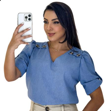 Imagem de Blusa Feminina Evangélica Social Linho Gola V Com Botões