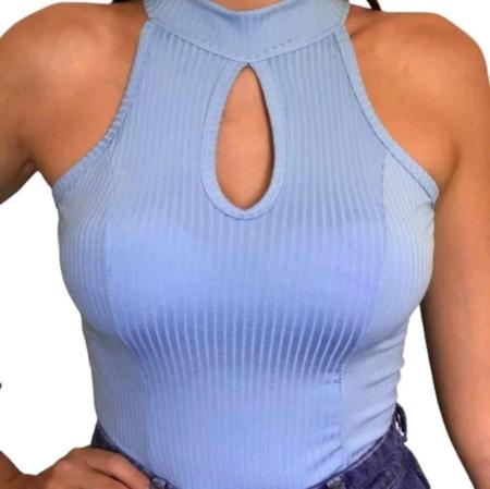 Imagem de Blusa feminina gola alta regata decote gota tecido canelado