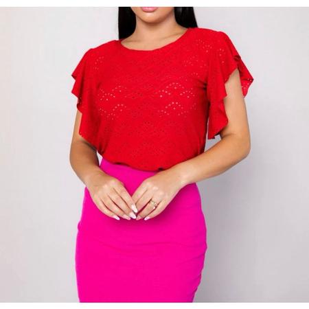 Blusa feminina laise gola rasa manga curta morcego elegante - Filó Modas Imagem de Blusa feminina laise gola rasa manga curta morcego elegante