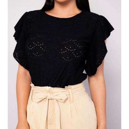 Blusa feminina laise gola rasa manga curta morcego elegante - Filó Modas Imagem de Blusa feminina laise gola rasa manga curta morcego elegante