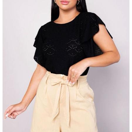 Blusa feminina laise gola rasa manga curta morcego elegante - Filó Modas Imagem de Blusa feminina laise gola rasa manga curta morcego elegante