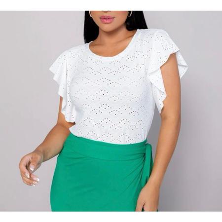 Blusa feminina laise gola rasa manga curta morcego elegante - Filó Modas Imagem de Blusa feminina laise gola rasa manga curta morcego elegante