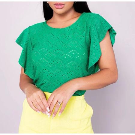 Blusa feminina laise gola rasa manga curta morcego elegante - Filó Modas Imagem de Blusa feminina laise gola rasa manga curta morcego elegante