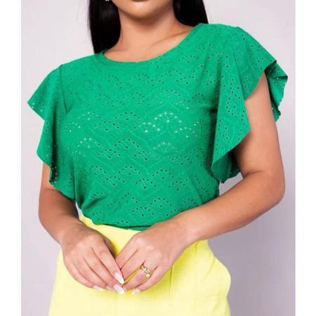 Blusa feminina laise gola rasa manga curta morcego elegante - Filó Modas Imagem de Blusa feminina laise gola rasa manga curta morcego elegante